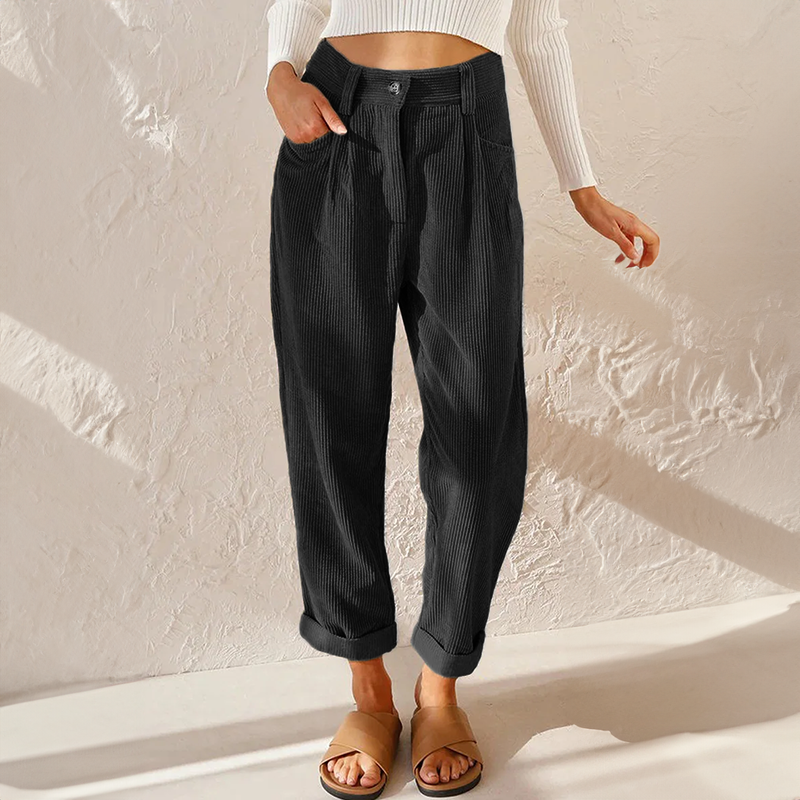 LINDSAY | COMFORTABLE HIGH-WAIST CORDUROY TROUSERS